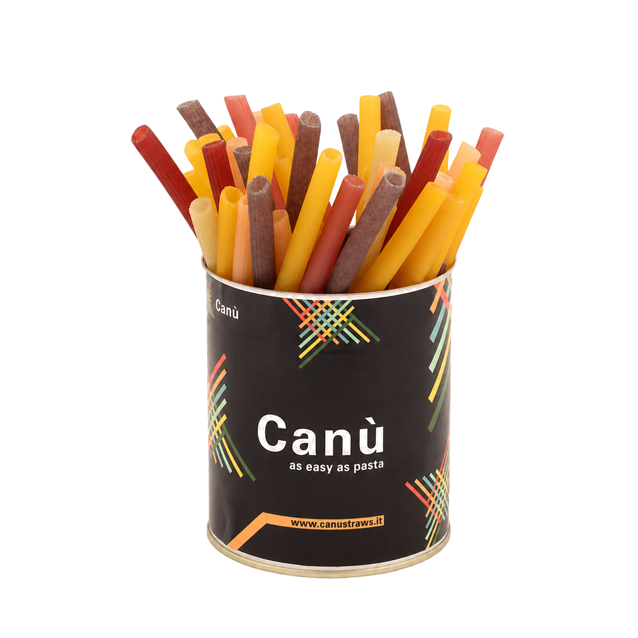 Cestino Canù con cannucce di pasta colorate